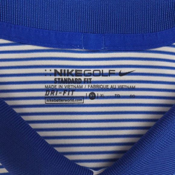 Nike Dri-Fit Polo Golfr Shirt Men's XL Blue White Stiped Standard Fit Polyester‎ - Picture 4 of 12